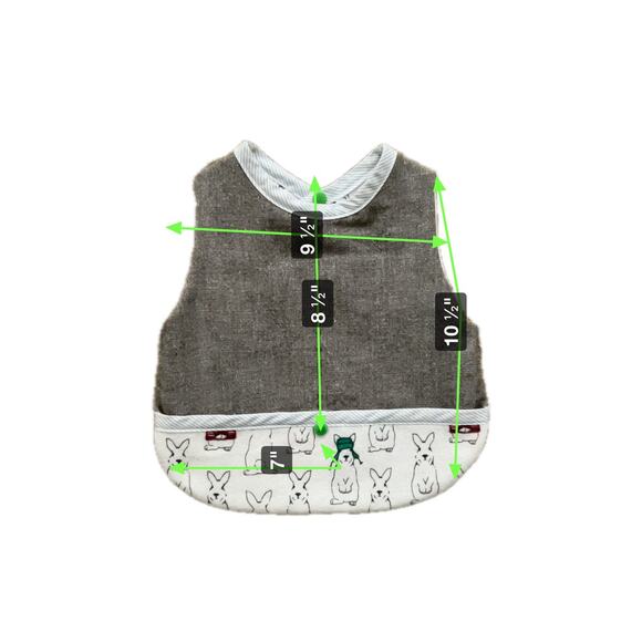 NEW Upcycled Baby Apron 6-12 mos: Flannel Bunny Bib Front Pocket, Reversible! - Picture 6 of 8